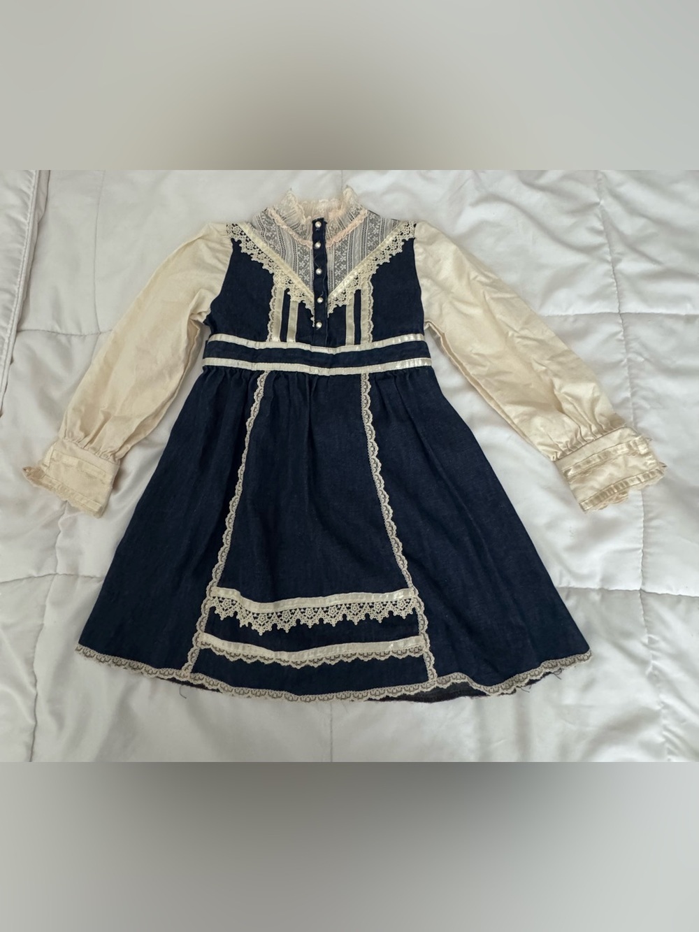 Gunne Sax Navy and Cream Lace Trim Girls' Dress